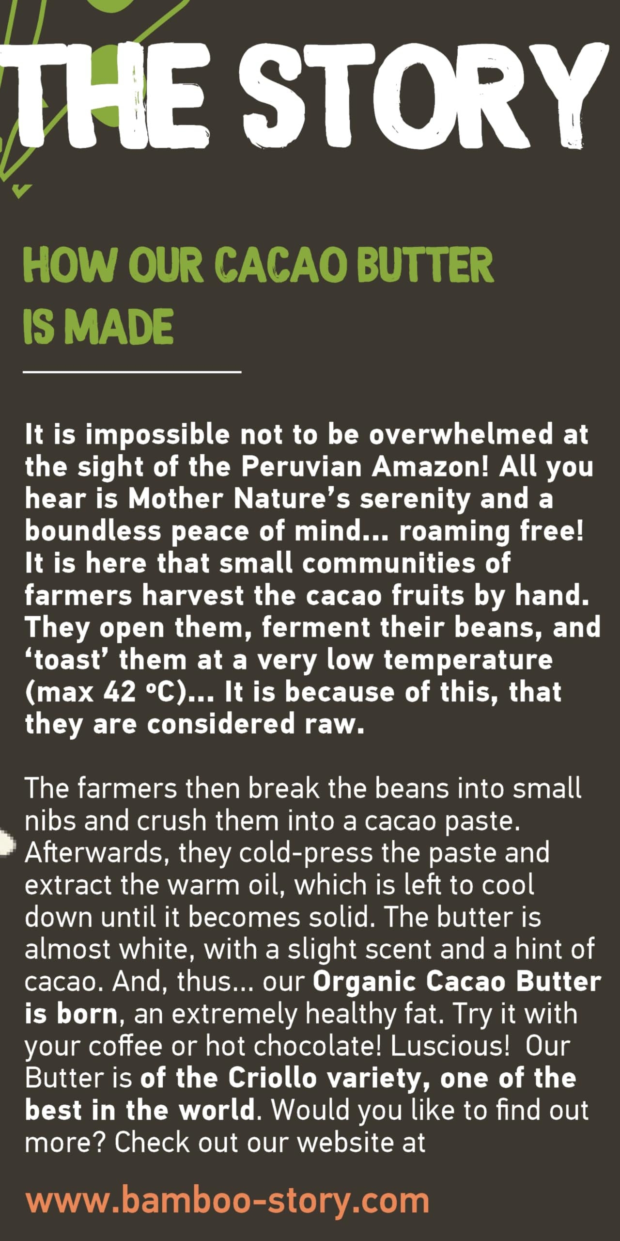 NEW | BAMBOO STORY | Cacao Butter | Buttons | Cold Pressed | Organic | Criollo | 100% Peru | Pure | 900g