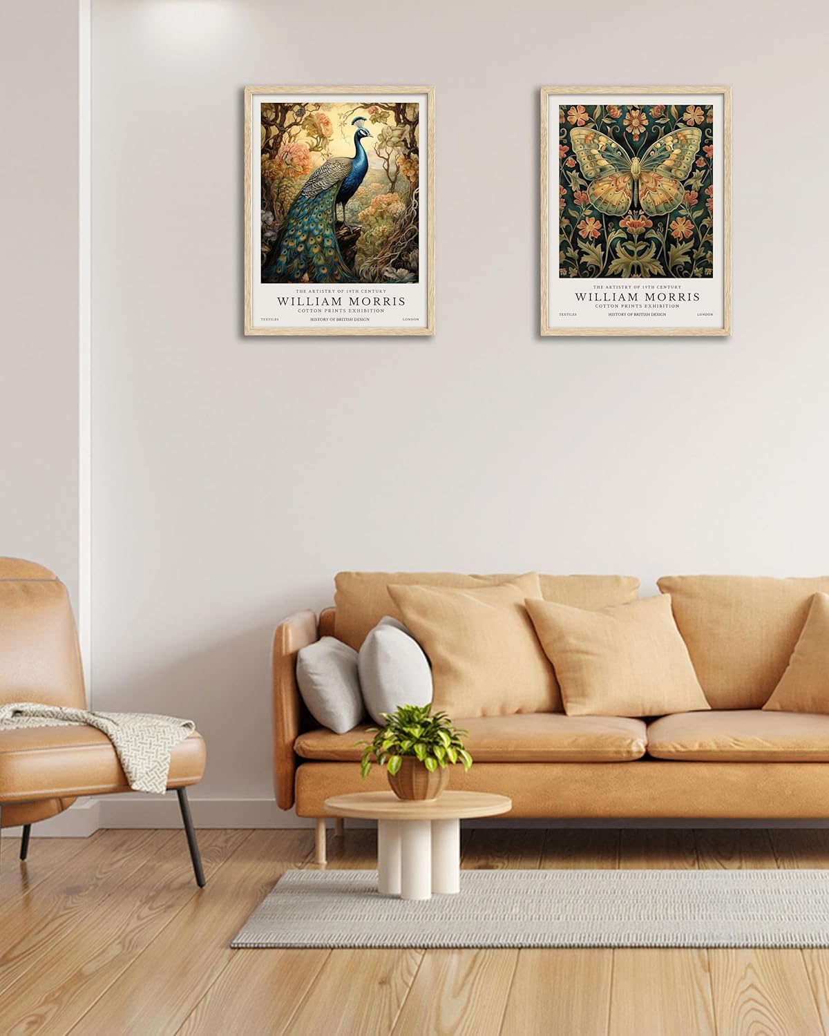 HesenDot William Morris Butterfly Framed Wall Art,12x16in Vintage Canvas Print,Natural OAK Wood Animal Poster Wall Decor for Living Room Bedroom Study Home, Set of 1