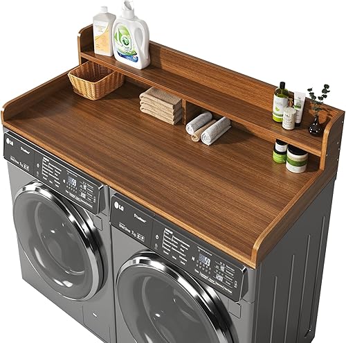 Vista 20 de Encimera de 2 niveles para lavadora y secadora con protector de 2.75" de altura, 54" de ancho x 27.5" de profundidad, cubierta de encimera de Blanco