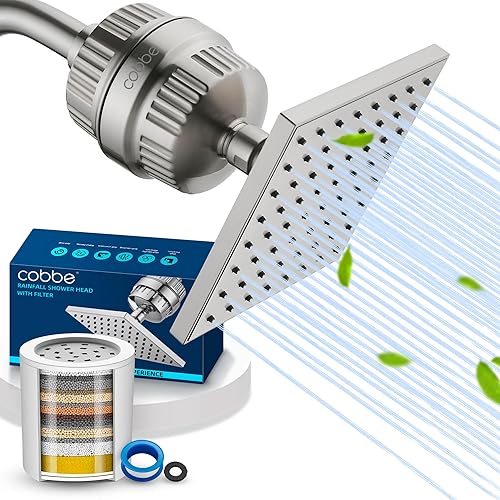 Cobbe Cabezal de ducha filtrado de alta presión, cabezal de ducha de lluvia con filtro de cabezal de ducha de 20 etapas para agua dura, repuesto