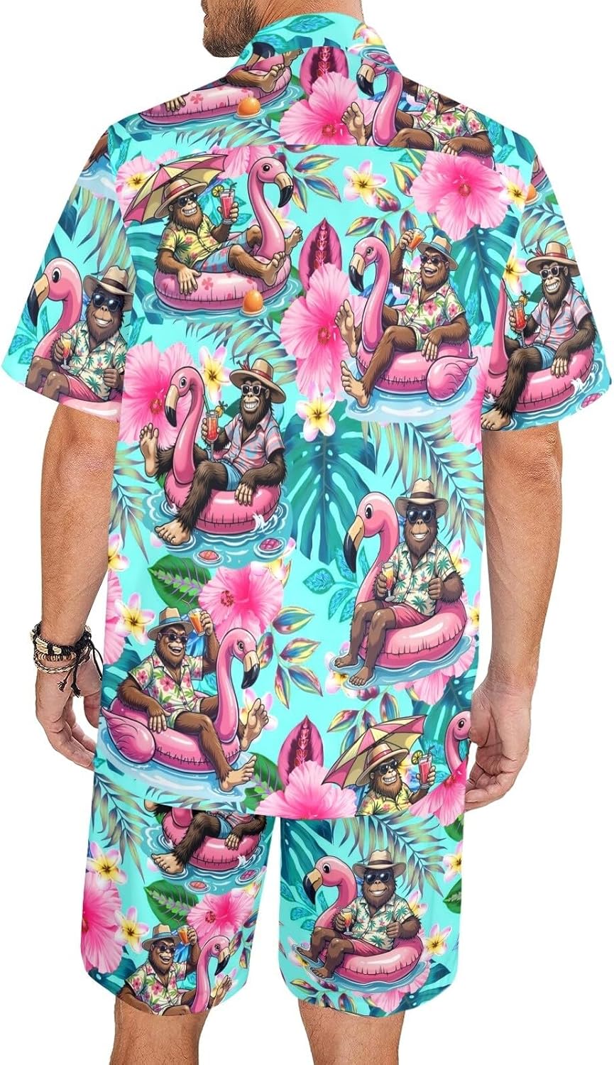 Artsadd 80s 90s Outfit for Men Hawaiian Shirt and Shorts Set Beach Party Outfits
