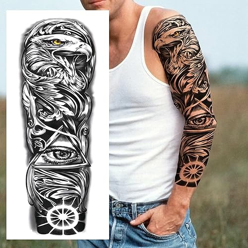 Miniatura 3 de FANRUI 24 hojas de manga de tatuaje temporal de brazo completo súper grande para hombres con 8 hojas de tatuajes temporales de manga completa para