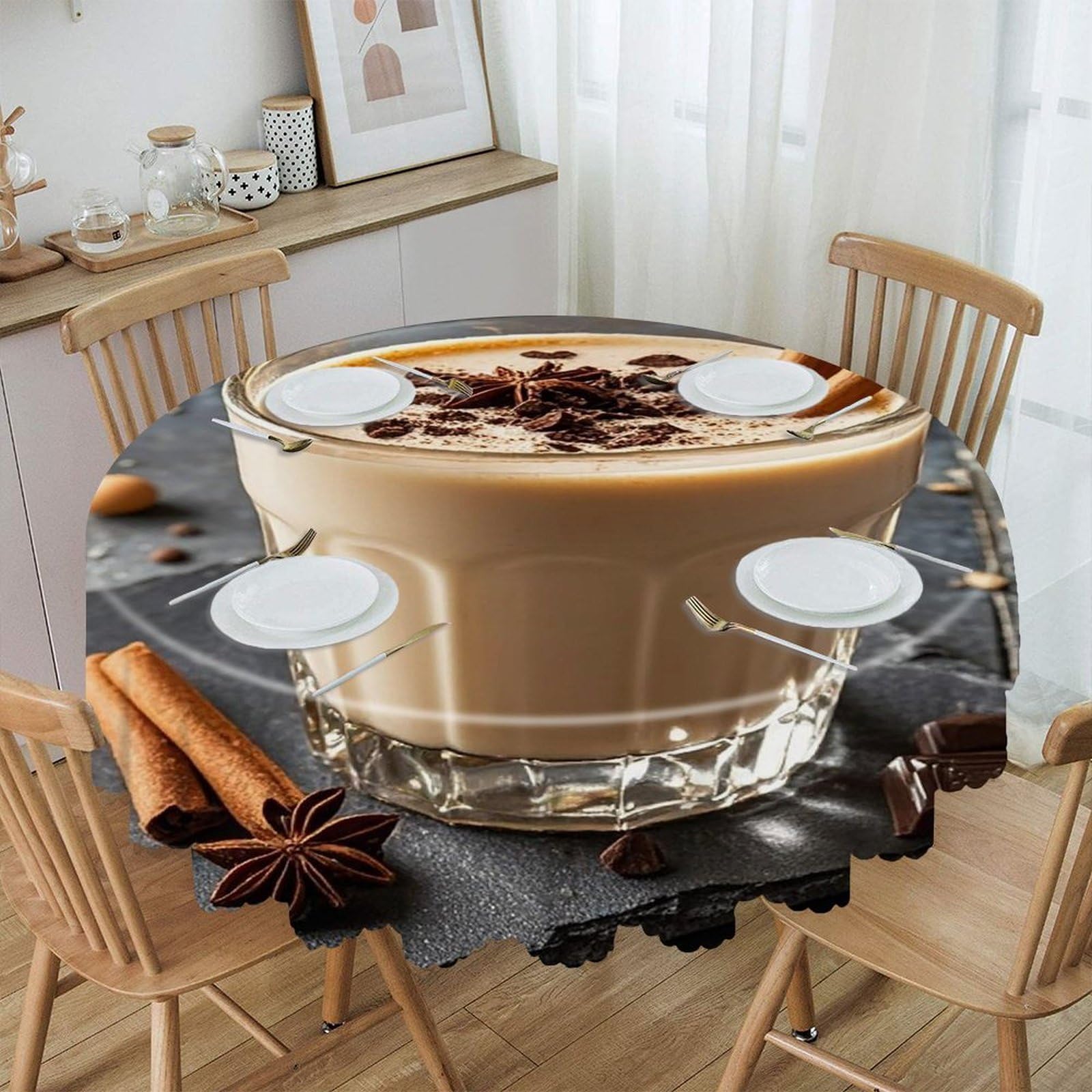 FekiLoot Eggnog Round Tablecloth 60 Inch Waterproof Heavy Duty Table Cloth Spillproof Washable Table Cover Wrinkle Resistant Tablecloths Decorative Table Cloths