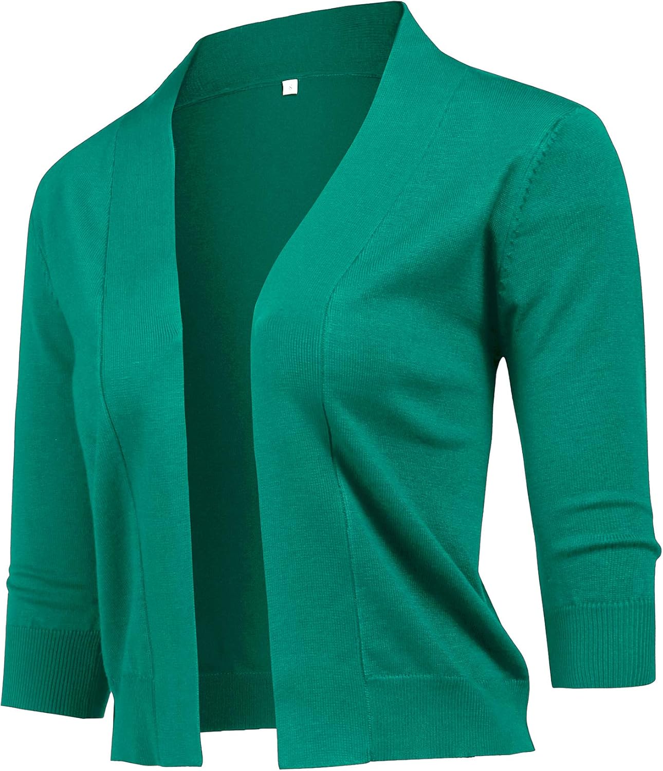 URRU Women's Classic 3/4 Sleeve Open Front Cropped Cardigan Sweater Lightweight Knit Short Shrugs