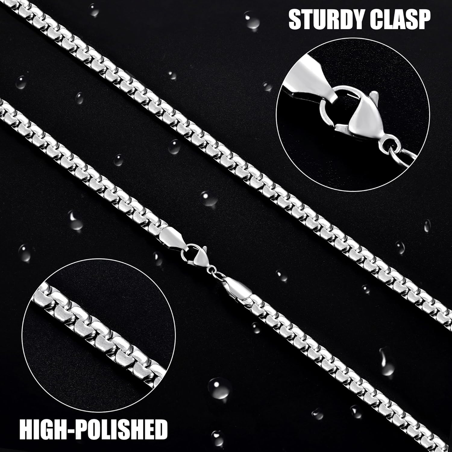 Fiusem Flat Box Chains for Men, 2.5/3/4/4.5/5mm Silver Tone Box Chain Necklace, Stainless Steel Necklaces for Men and Women 16-28 Inches, Jewelry Gift - Image 6
