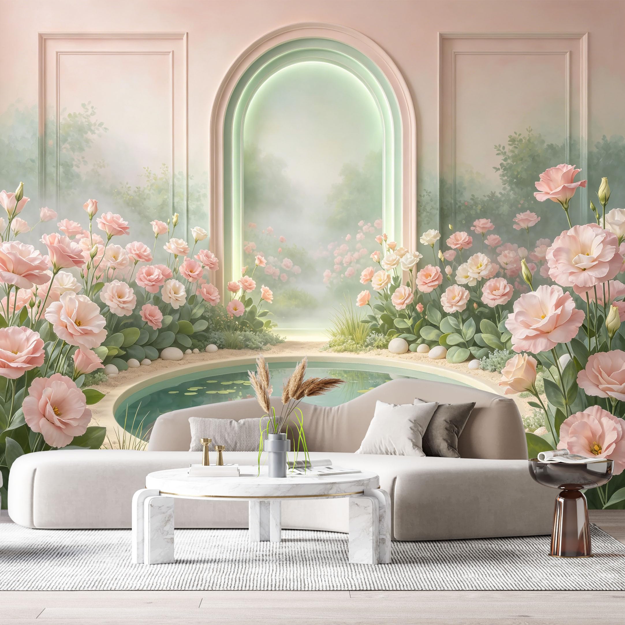 Custom Size Wall Murals Botanical Flower Pond Archway 3D Trompe L'Oeil SelfAdhesiveWall Fabric Removable Wallpaper Wall Decor for Living Room Bedroom Bathroom