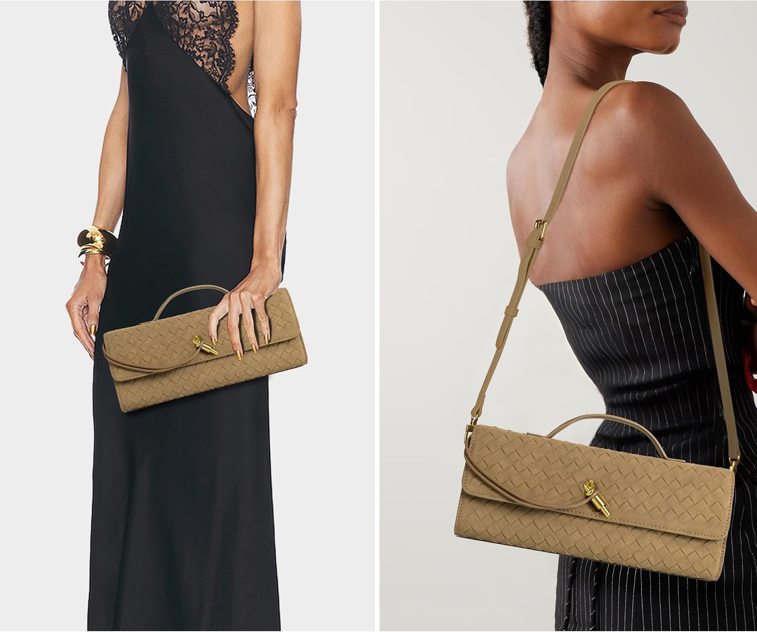 Joryin Woven Purse for Women Evening Clutch Woven Leather Handbags Suede Crossbody Bag Purse Formal Evening Bag