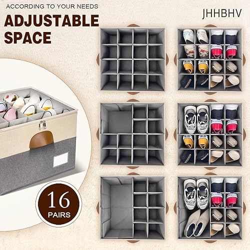 Miniatura 2 de 2 Pack Shoe Organizer for Closet, Adjustable Shoe Box Storage Containers, Large Foldable Shoe Bins with Clear Cover, Space Saving Shoes Holder with