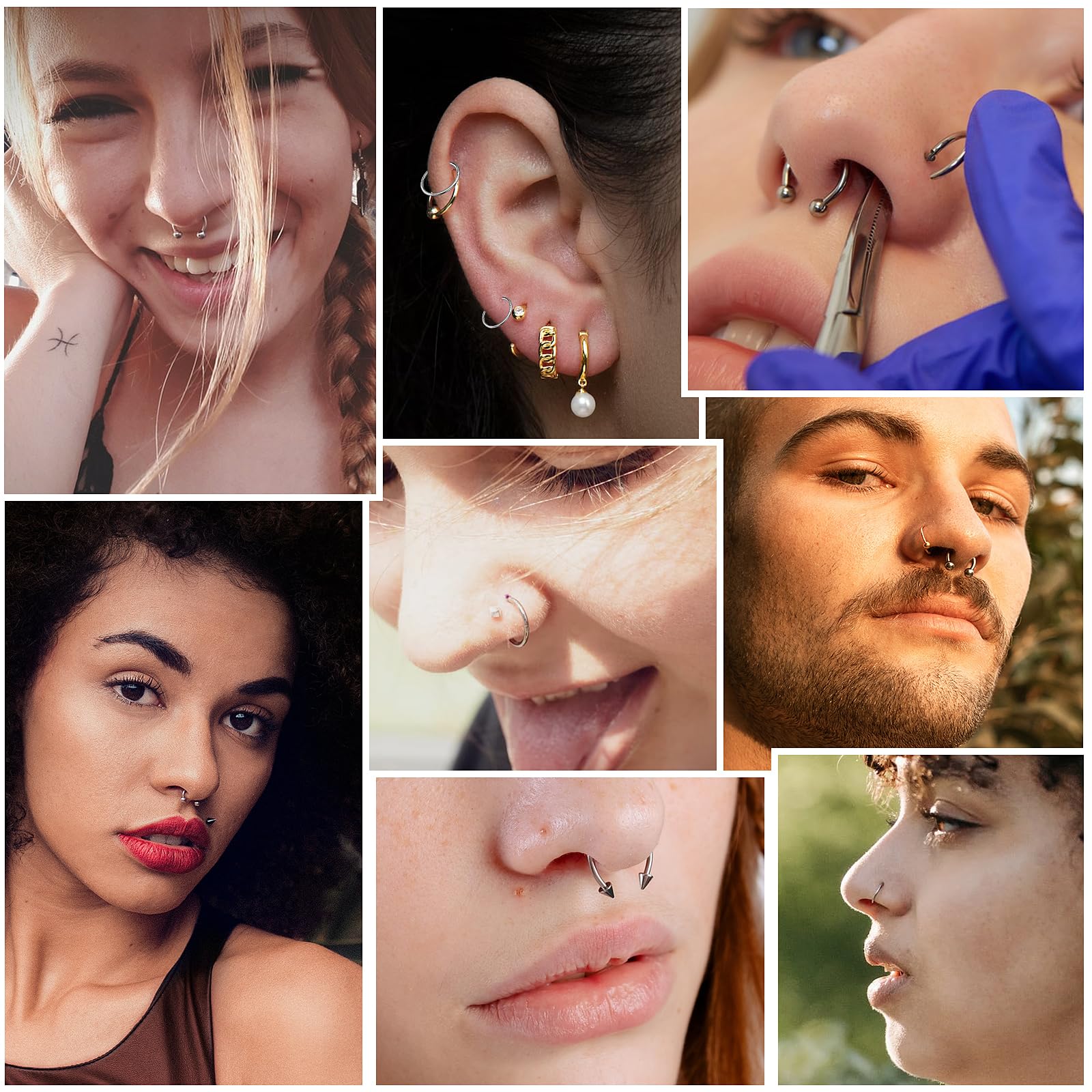 12 sztuk kolczyków do piercingu w kształcie podkowy 16G, septum, do wargi, 8/10/12 mm, stal nierdzewna, srebrny, septum nosowe, stal chirurgiczna, piercing do chrząstki, ucha, z zapasowym szpikulcem