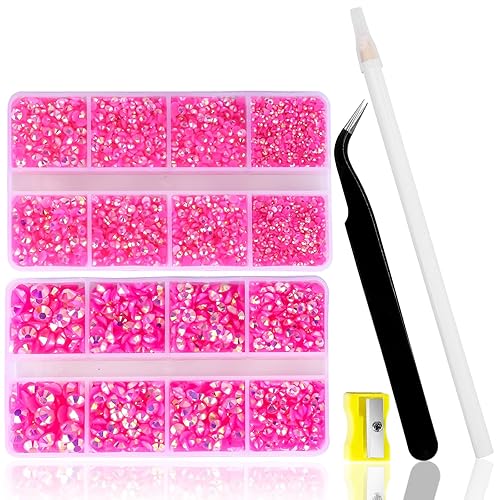 10400 diamantes de imitación color rosa intenso, diamantes de imitación de resina de gelatina para uñas, cristales no termofijos, con parte trasera