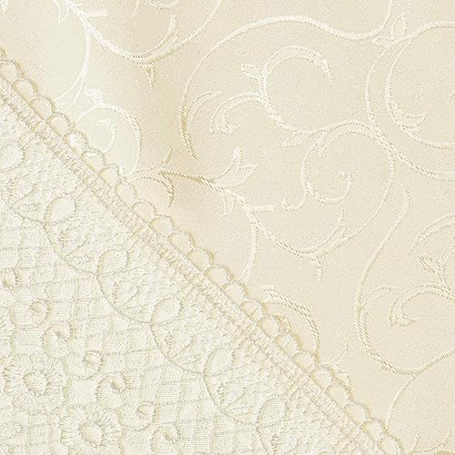 Miniatura 6 de Violet Linen Manteles jacquard de damasco de poliéster con patrón de encaje vintage con lazo de flores, 70 x 160 pulgadas, blanco