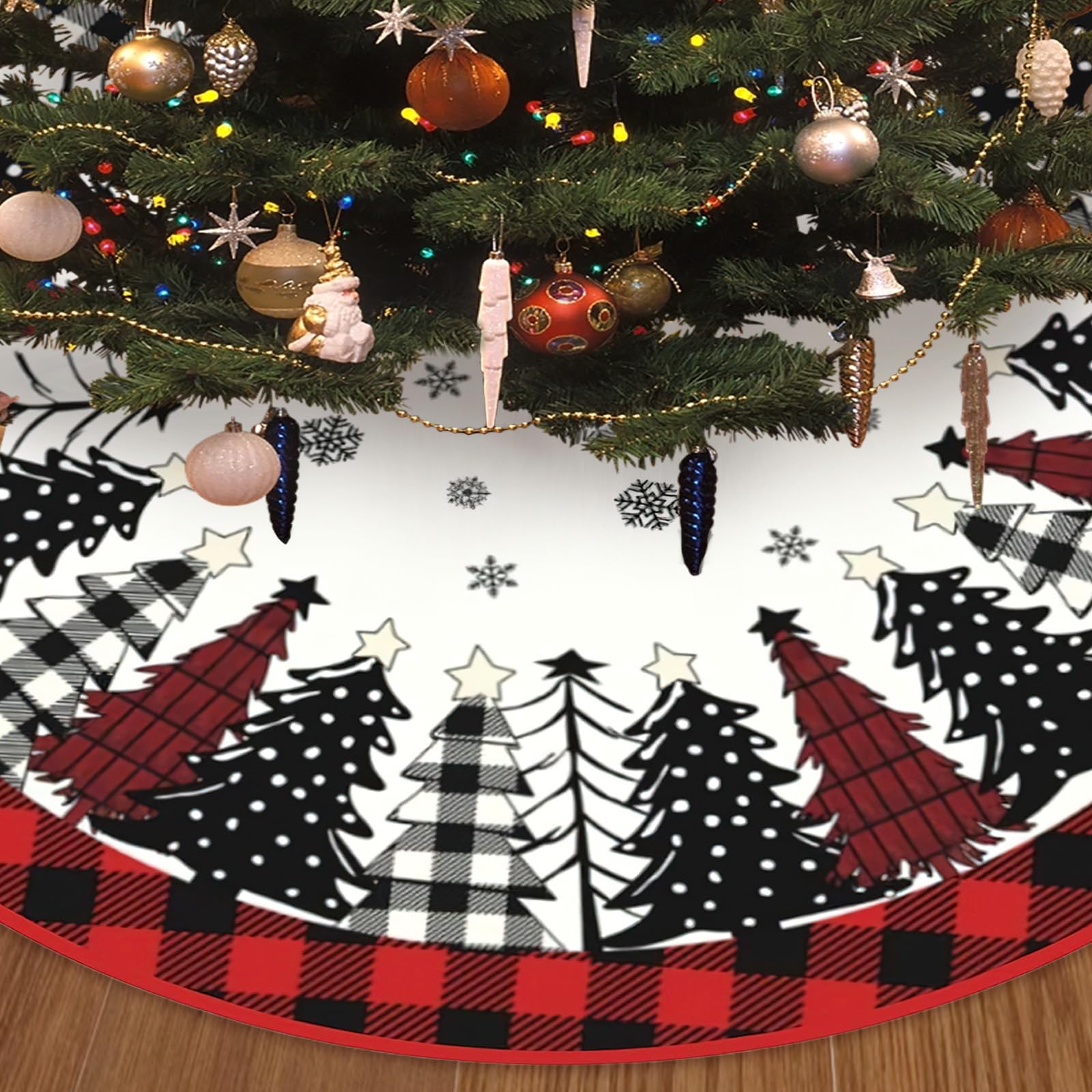 ZoneYan Falda de Árbol de Navidad, 120cm Rojo Manta para Árbol de Navidads, Alfombra arbols de Navidads, Base Arbols de Navidad, Faldon Arbol Navidades para año Nuevo Decoración (Árbol de Navidad)