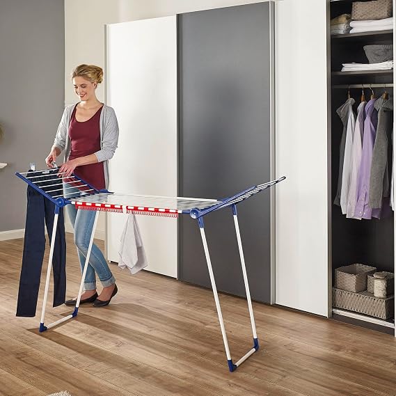 Leifheit Pegasus 150 Laundry Dryer Foldable Drying Rack with 49ft Drying Space, Rustproof Design, Folding Wings, Small Item Holders, Easy Storage, Indoor/Outdoor Use, 3-Year Assurance