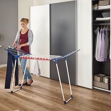 Leifheit Pegasus 150 Laundry Dryer Foldable Drying Rack with 49ft Drying Space, Rustproof Design, Folding Wings, Small Item Holders, Easy Storage, Indoor/Outdoor Use, 3-Year Assurance