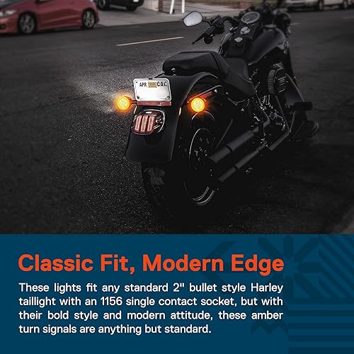 Miniatura 2 de TRUE MODS 2" 1156 Luz trasera LED anaranjada de señal de giro para Harley Davidson Juego de par Acabado negro Estilo bala Para Harley Sportster