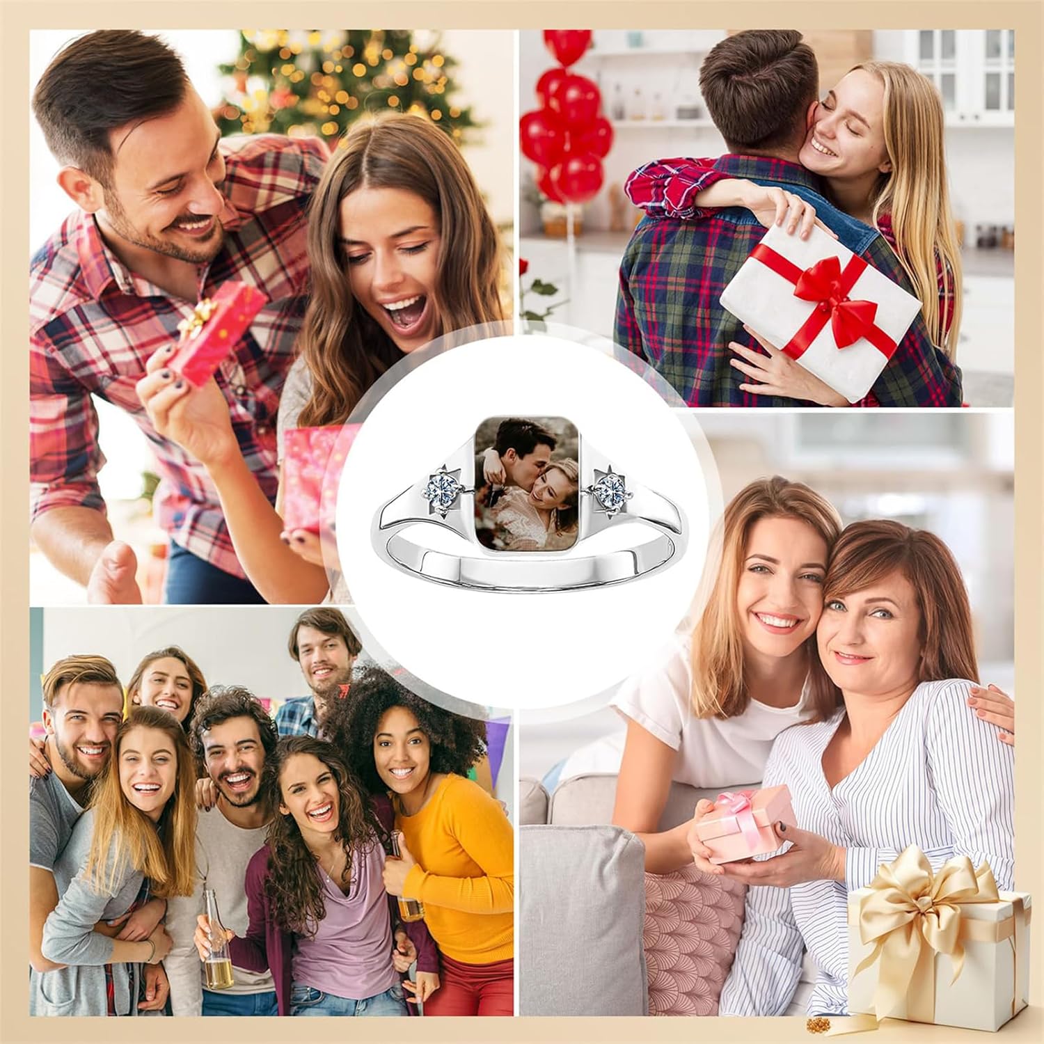 BAUMA AUTO 925 Sterling Silver Custom Photo Ring Personalized Birthstone Rings for Women Customized Picture Ring Memorial Jewelry Valentine's Day Anniversary for Her