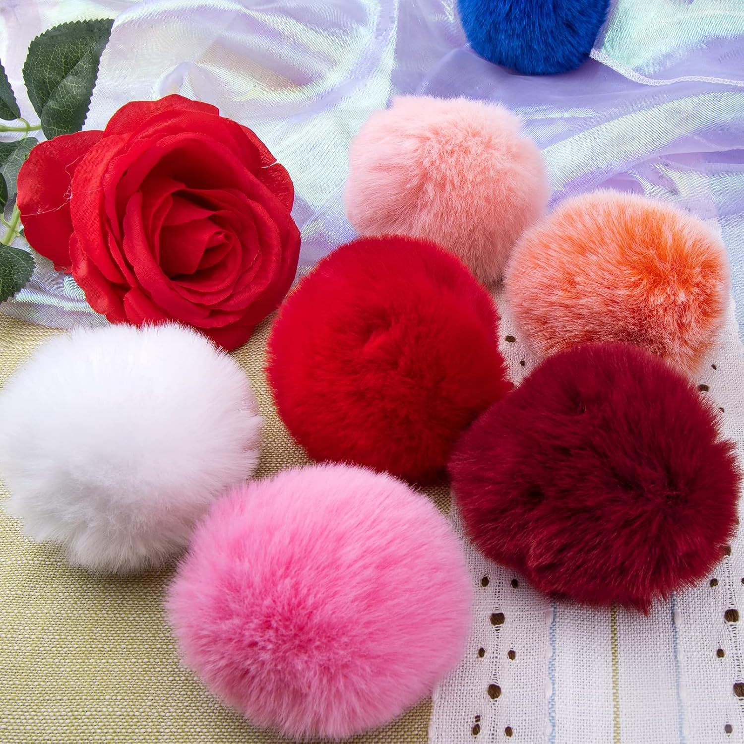 BQTQ 36 Pieces Faux Rabbit Fur Pom Pom Balls with Elastic Loop DIY Fluffy Pom Pom for Hats Beanie Shoes Scarves Gloves Bags Accessories(18 Colors, 2 Pcs Each Color) - Image 7