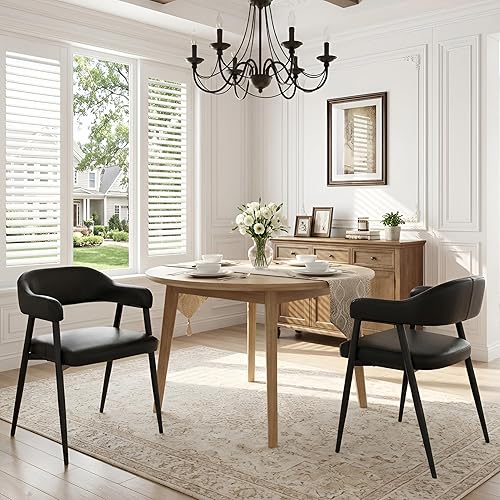 Miniatura 17 de HNY Juego de 6 sillas modernas de comedor con brazos, sillas de comedor de barril tapizadas en piel sintética retro con brazos, silla de acento