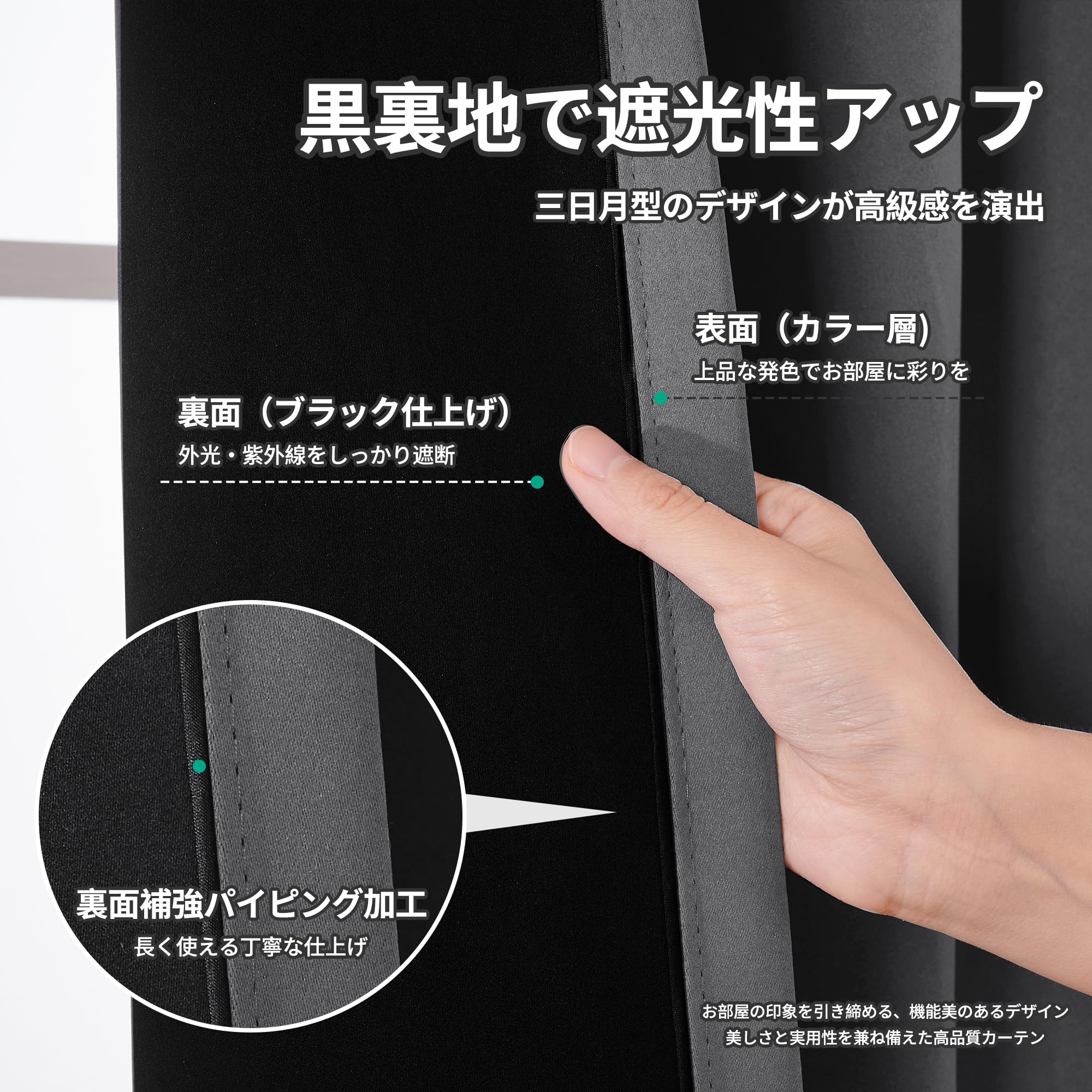 Amazon｜Deconovo 遮光カーテン 2枚組 ブラック裏地 幅150×丈200cm