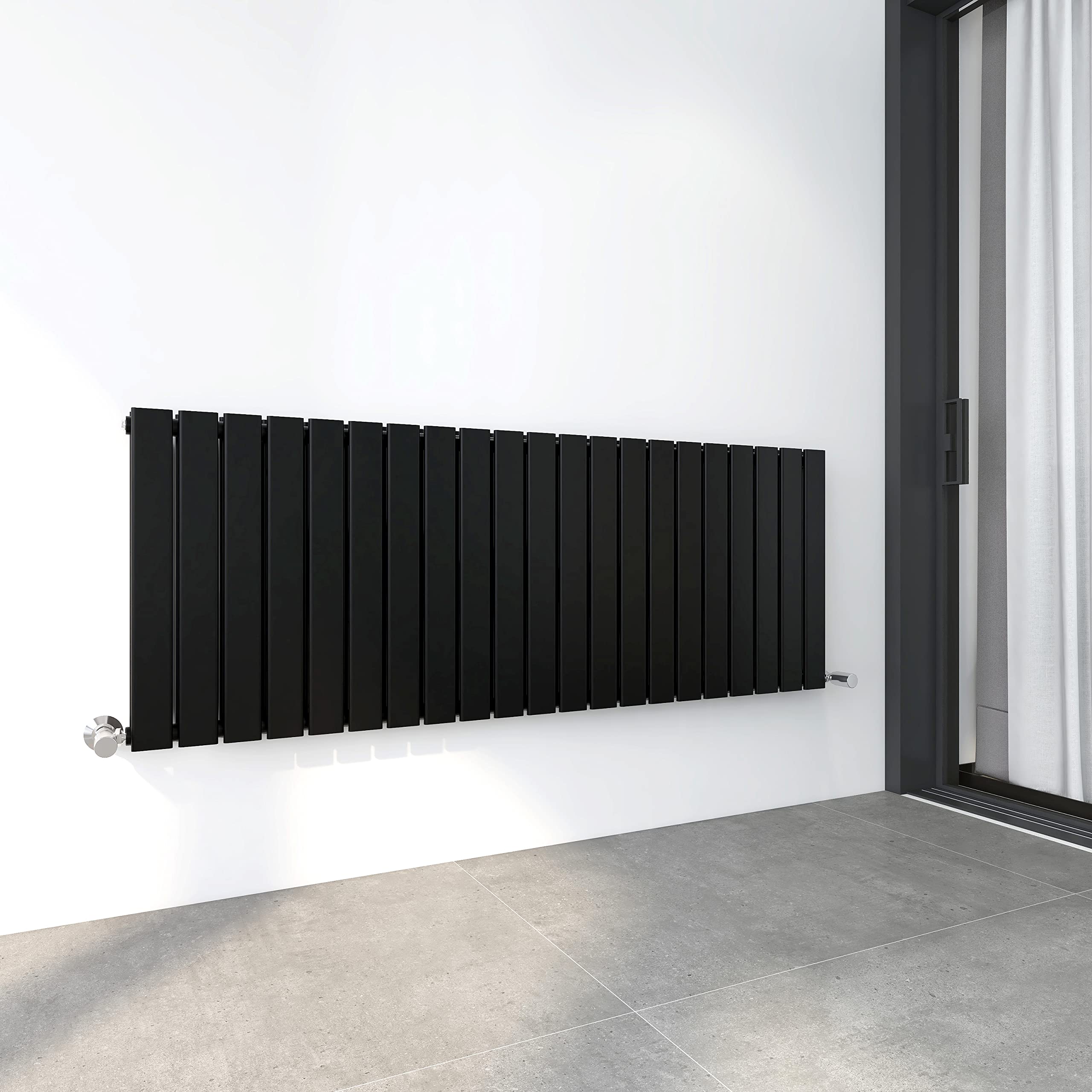 Radiator Horizontal Vertical Designer Flat Panel Central Heating Radiator 600mm Height (600x1428mm Double, Black) โ image 1