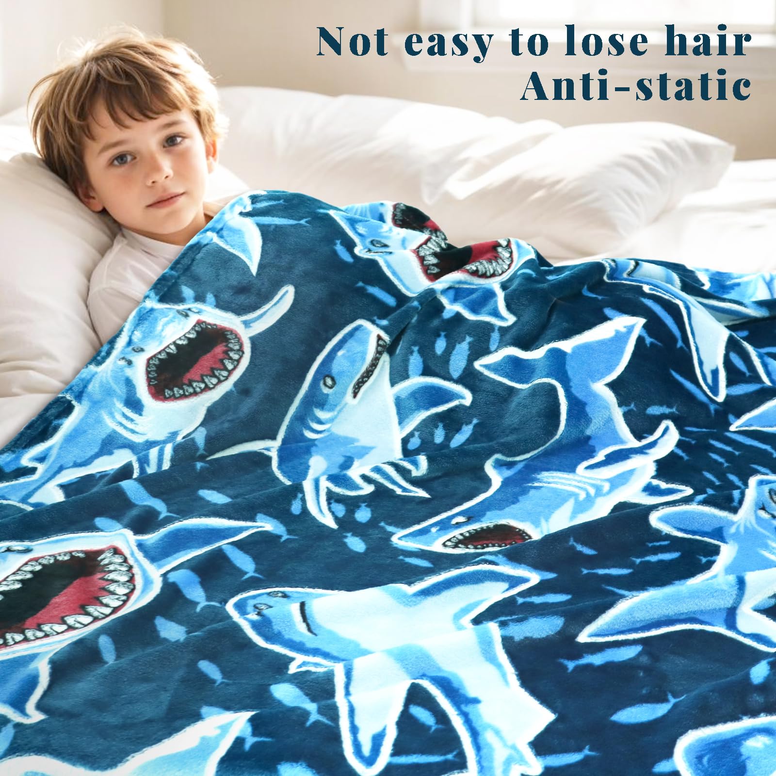 Kids Shark Blanket Whale Gifts - Glow in The Dark Blanket for Boys Girls - Soft Lightweight Blue Whale Shark Throw Blanket - Ocean Decor Blankets 50