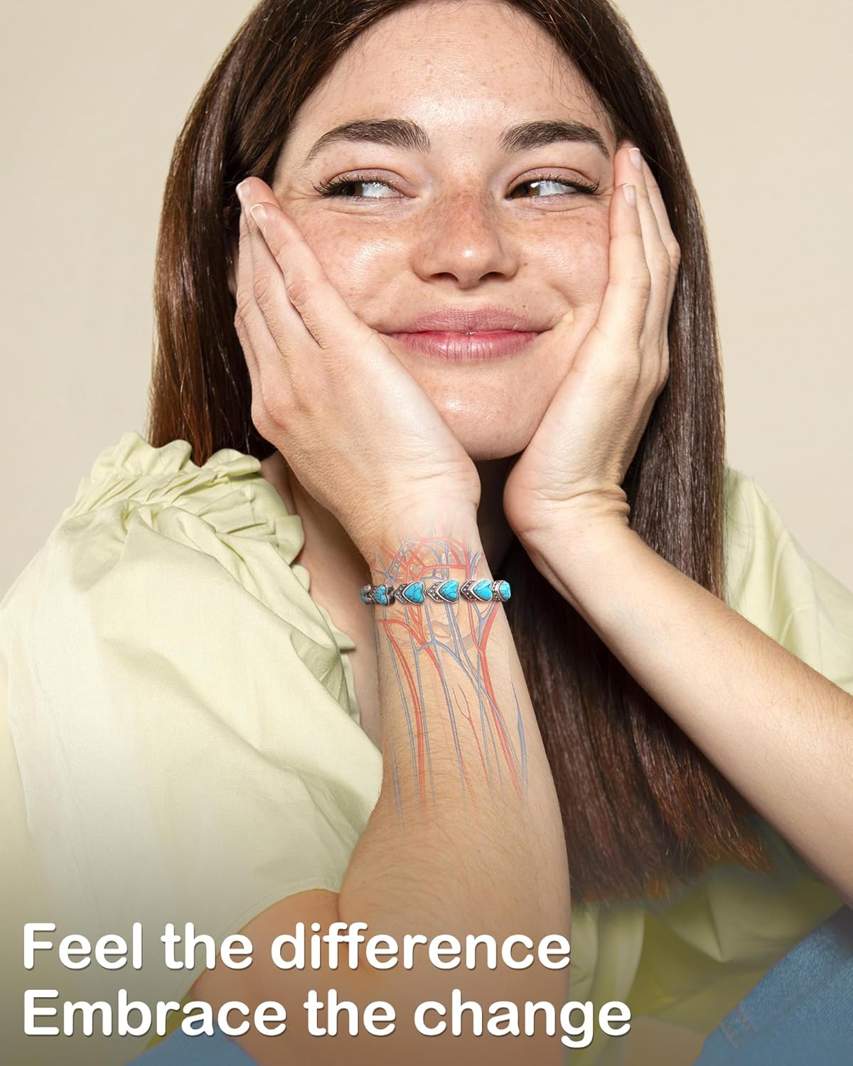 Feraco Pure Copper Bracelets for Women, Ultra Strength Magnetic Bracelet with 3800 Gauss Magnets & Natural Turquoise & Stones, Adjustable, Jewelry Gift - Image 4