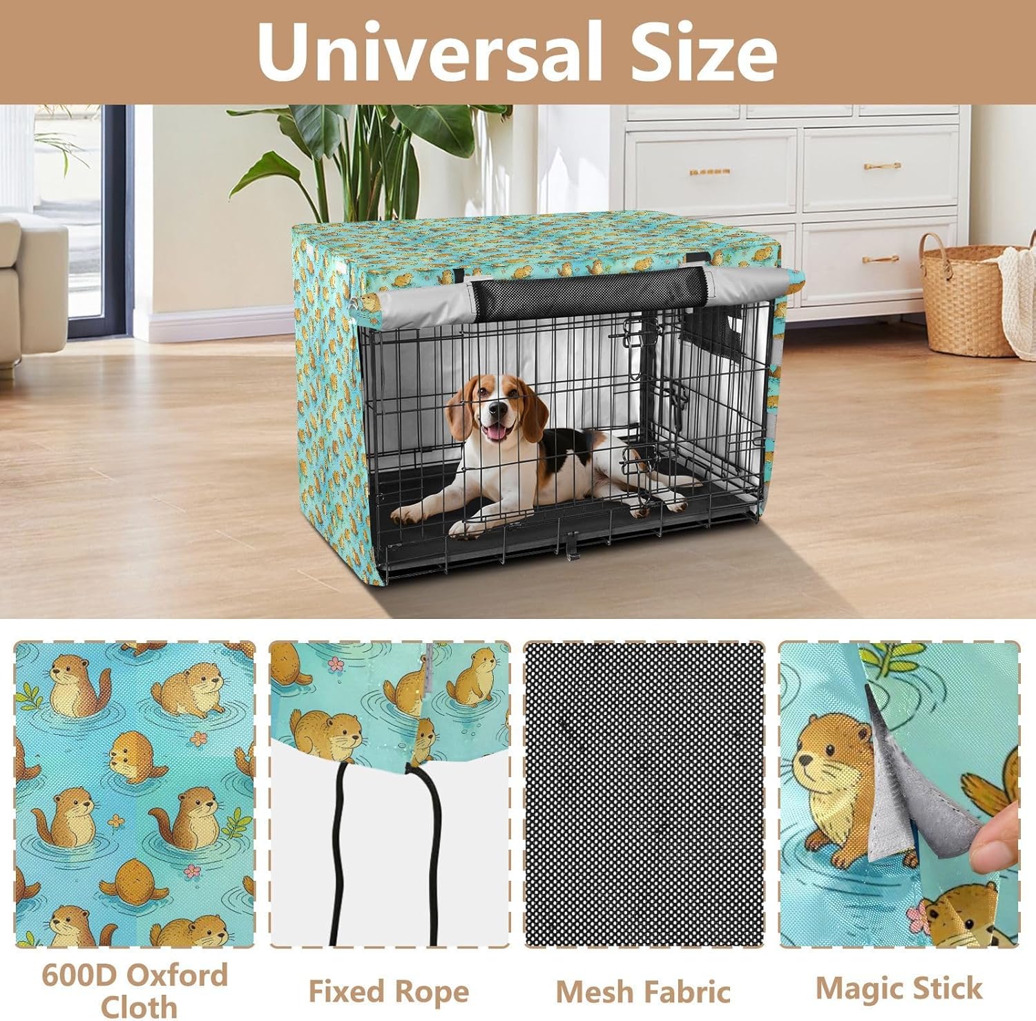 Cute Sea Otter Dog Crate Cover Kennel Cover Roller Shades 48 Inch