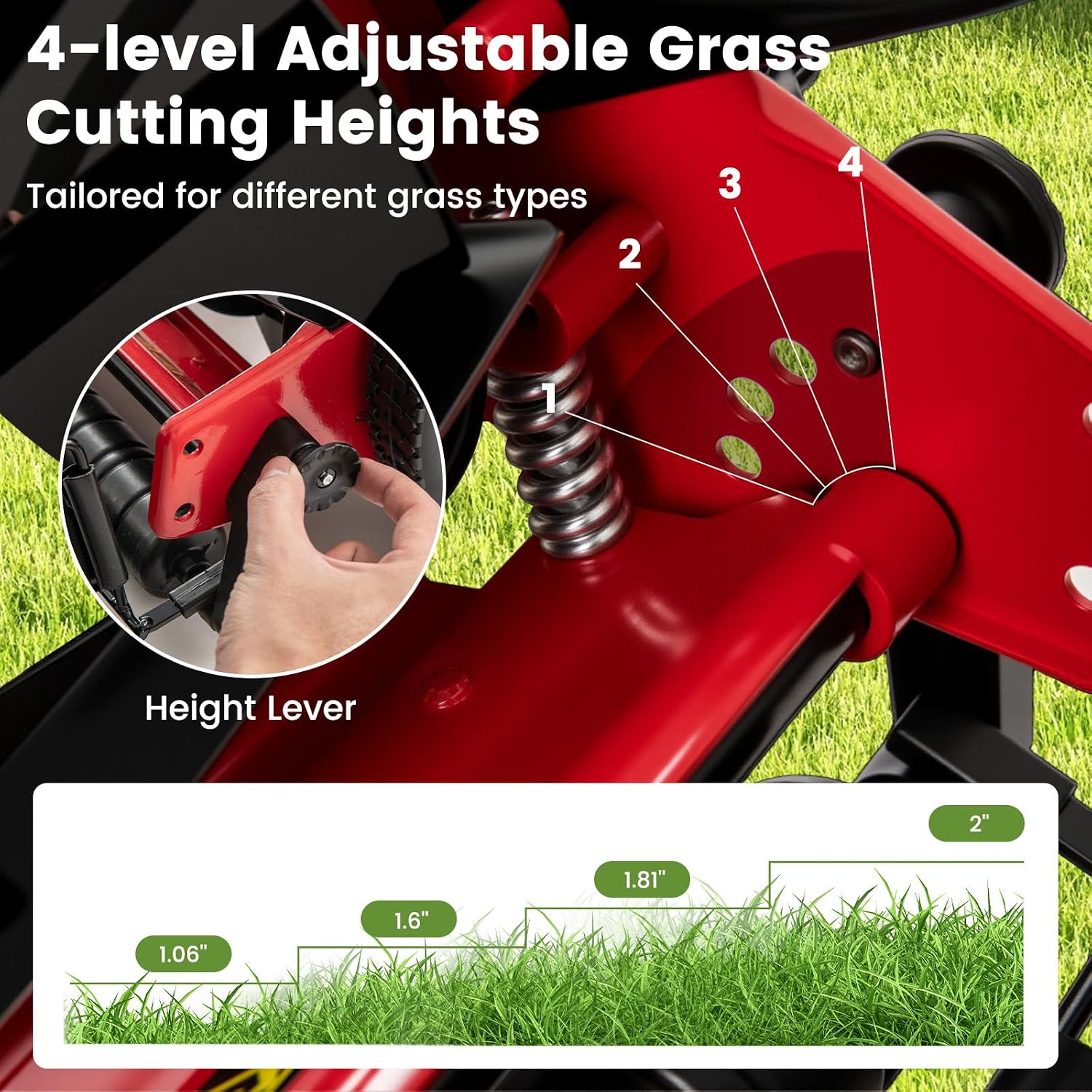 Goplus Manual Lawn Mower, 14 Inch 5-Blade Walk-Behind Cordless Grass Cutter with 7 Gallon Removable Grass Collect Bag, Adjustable Cutting Heights, Push Reel Lawn Mower for Yard, Garden