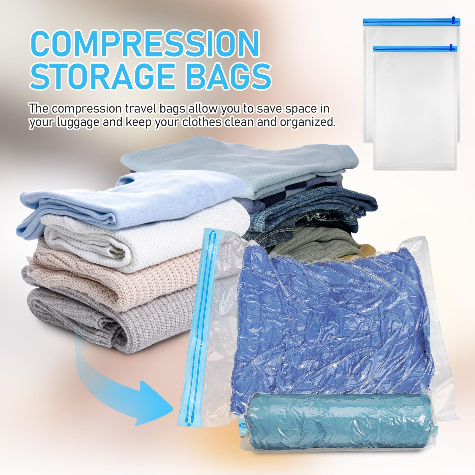 POPETPOP Bolsas de Viaje al Vacío 12 Bolsas Resistentes de Almacenamiento Tamaño 50X40 CM Compresión Manual para Organización de Ropa y Equipaje