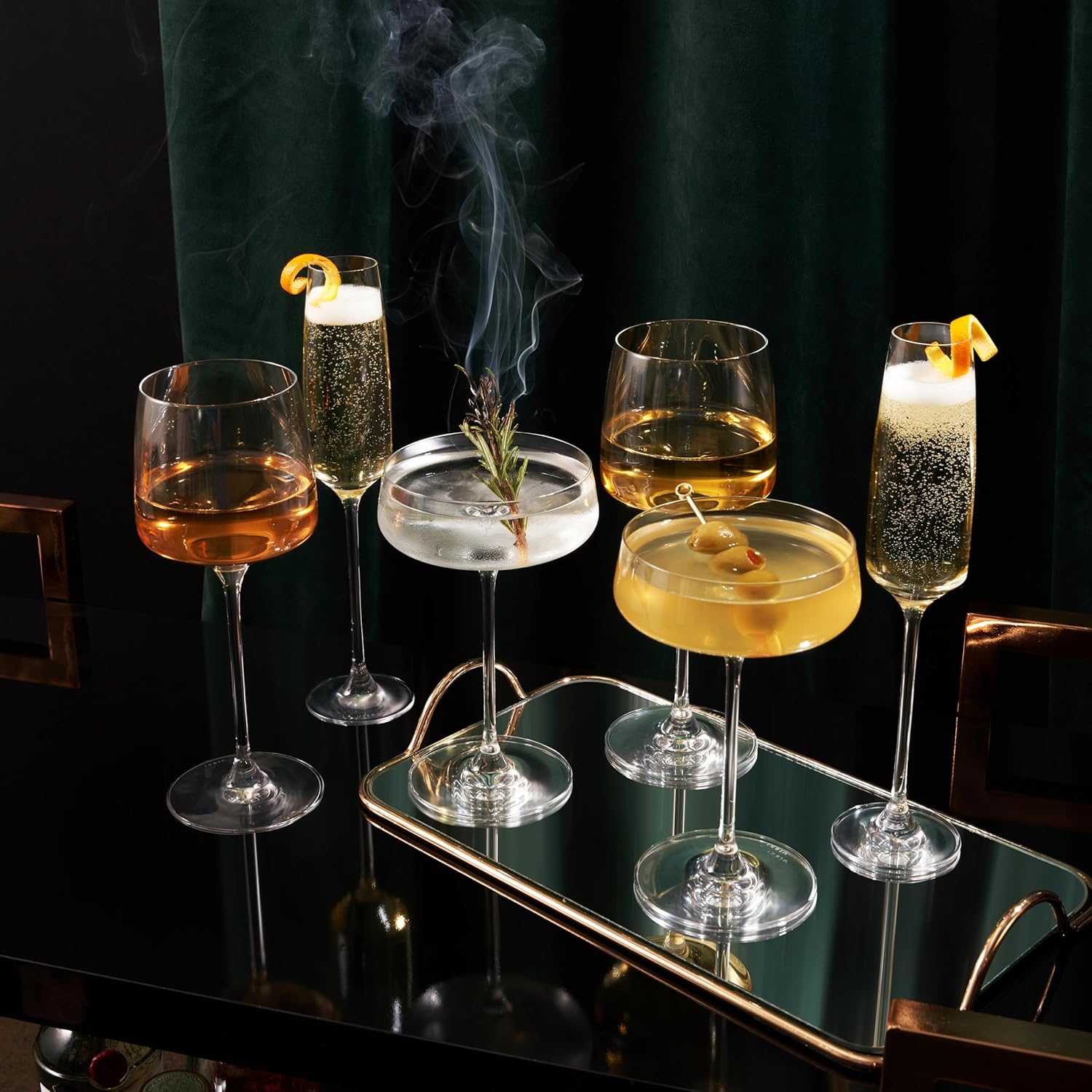 Viski Reserve Julien Crystal Chardonnay Glasses, Modern Angled Bowl White Wine Glasses, Elegant Glassware for Wedding Gifts, Anniversary, Birthday Gifts, Home Bar Essentials, 16 oz, Set of 4 - Image 8