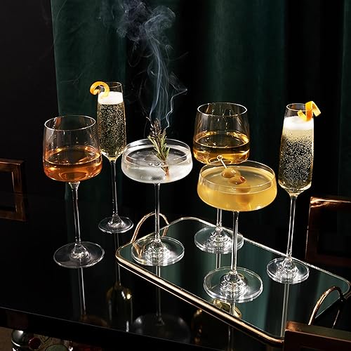 Vista 8 de Viski Reserve Julien Crystal Chardonnay - Copas de vino blanco modernas en ángulo, cristalería elegante para regalos de boda, aniversario, regalos