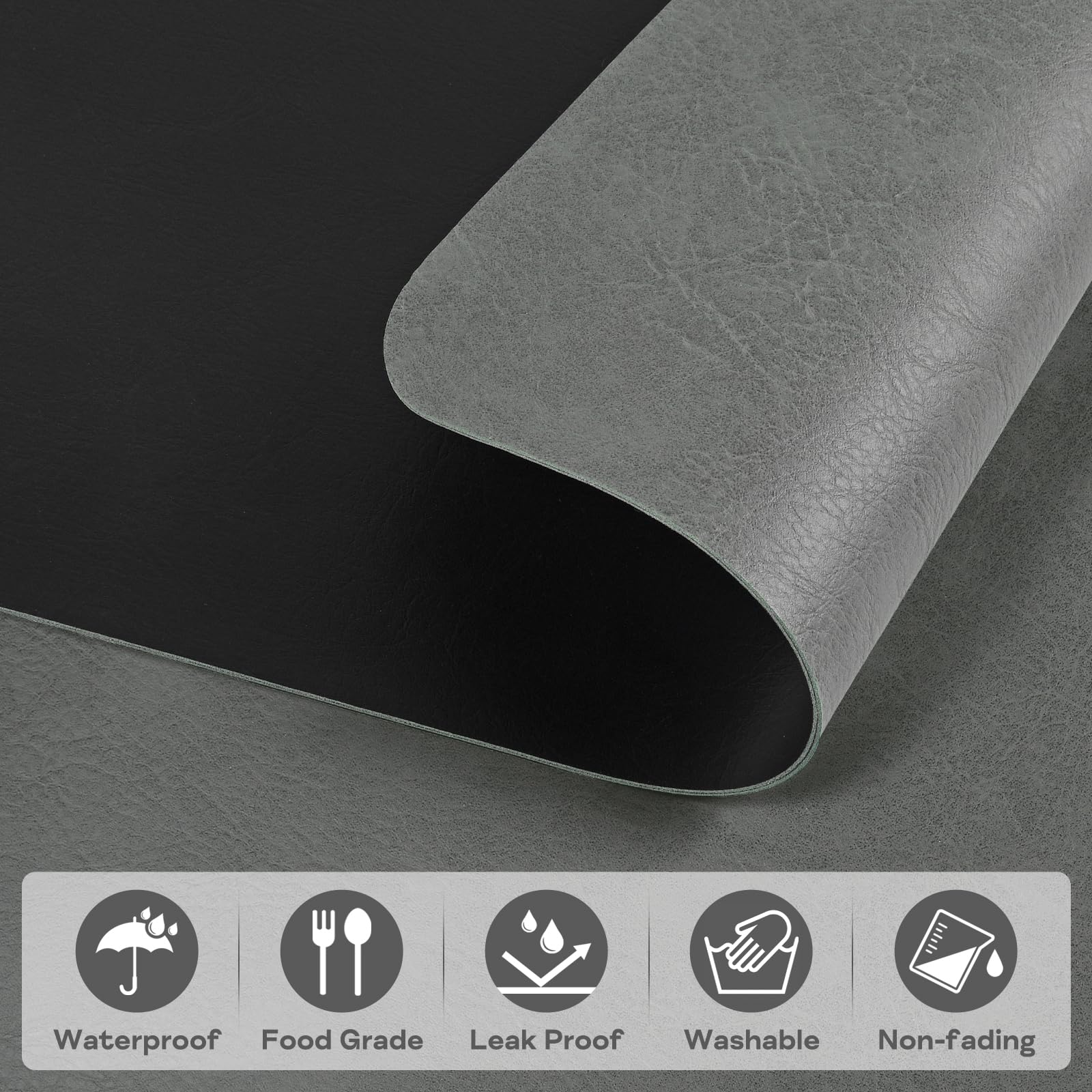 Set Di 6 Tovagliette Americane In Pelle PU Lavabile - Grigio, Resistenti Al Calore E Impermeabili, 43x30 Cm - 5