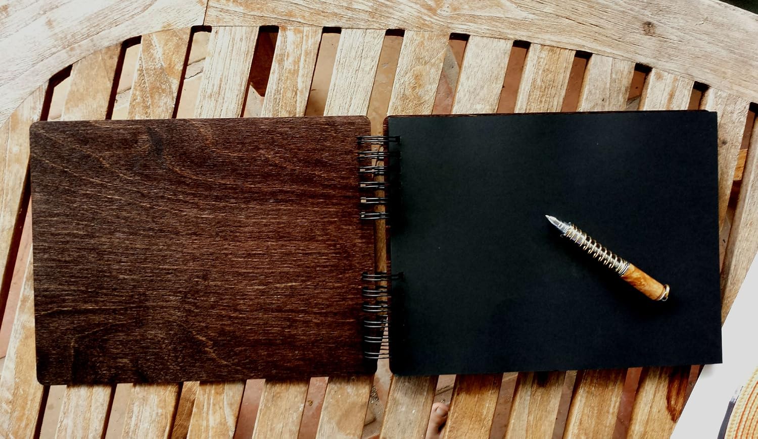 Wooden Rustic Book 11" x 8.5" : Made in USA (All Black Cardstock Inside Pages, Front Cover Burnt Cocoa Wood) DIY Scrapbook Album Guestbook Photo Guest Book Sketch Pad