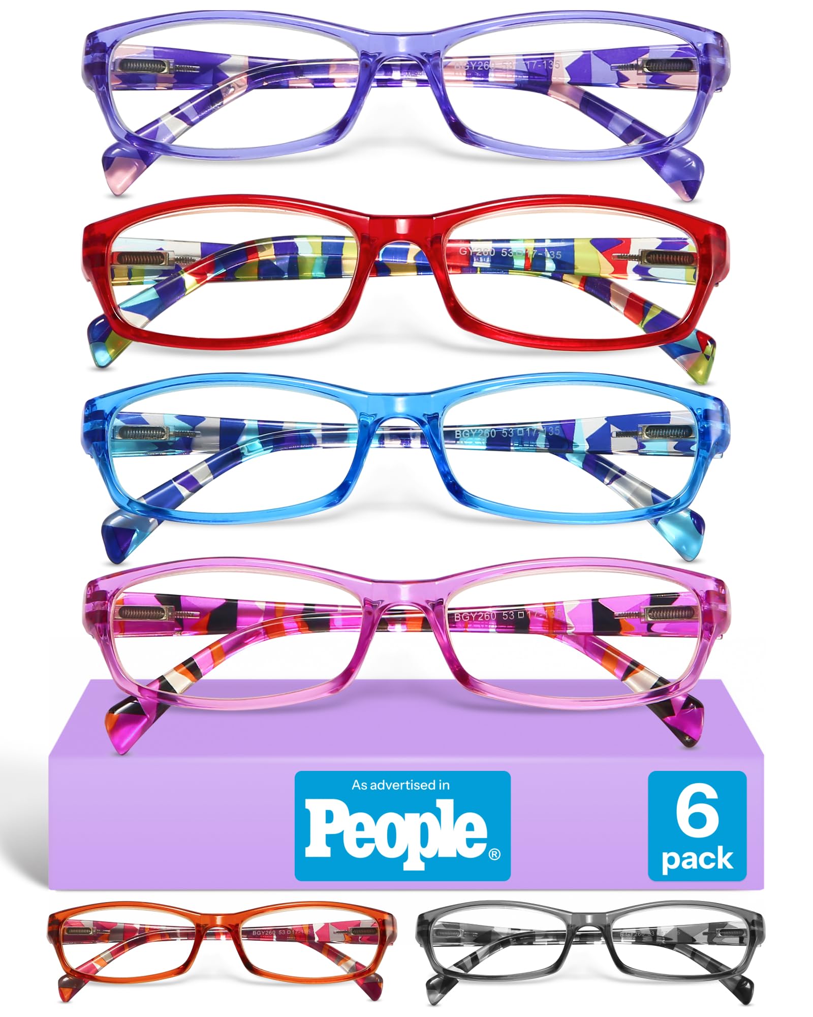 Gaoye Reading Glasses for Women, 6 pack Fashion Readers for Women Spring Hinge Eye Glasses, Blue Light Reading Glasses