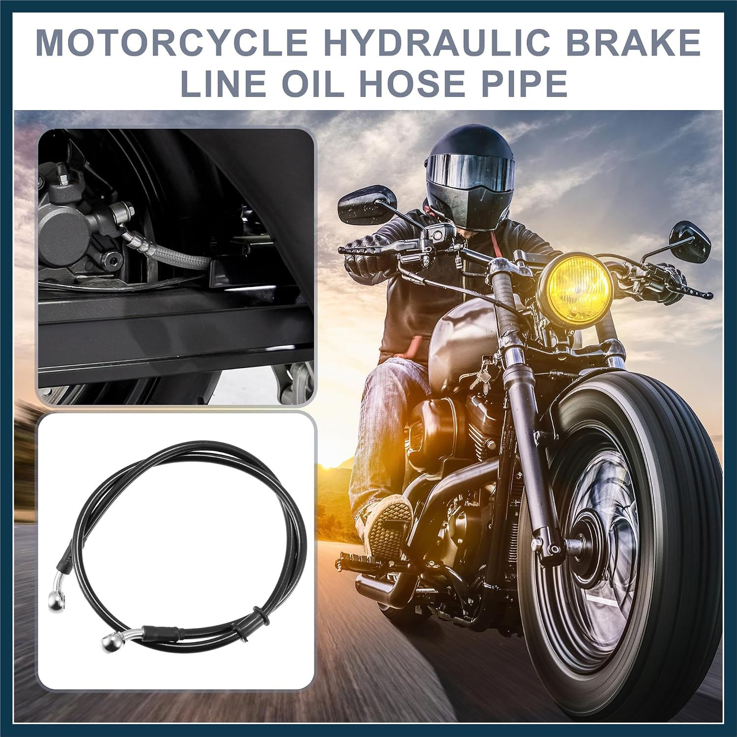35.43" Length 10mm ID Motorcycle Hydraulic Brake Line Oil Hose Pipe Stainless Steel Braided Cable for ATV Motocross Sport Bikes Black Automotive Parts