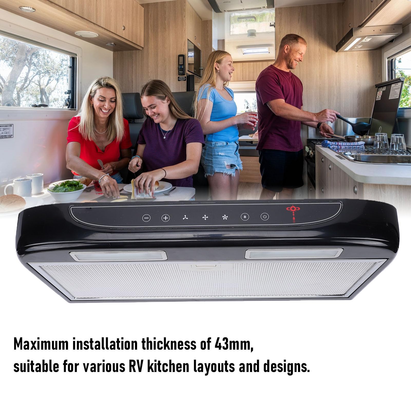 Jonlaki Hotte de Cuisine pour Camping-car, 3 Vitesses Réglables, 12V, avec écran Tactile, Lumière LED, pour Camping-car, Yachts, Petits Appartements
