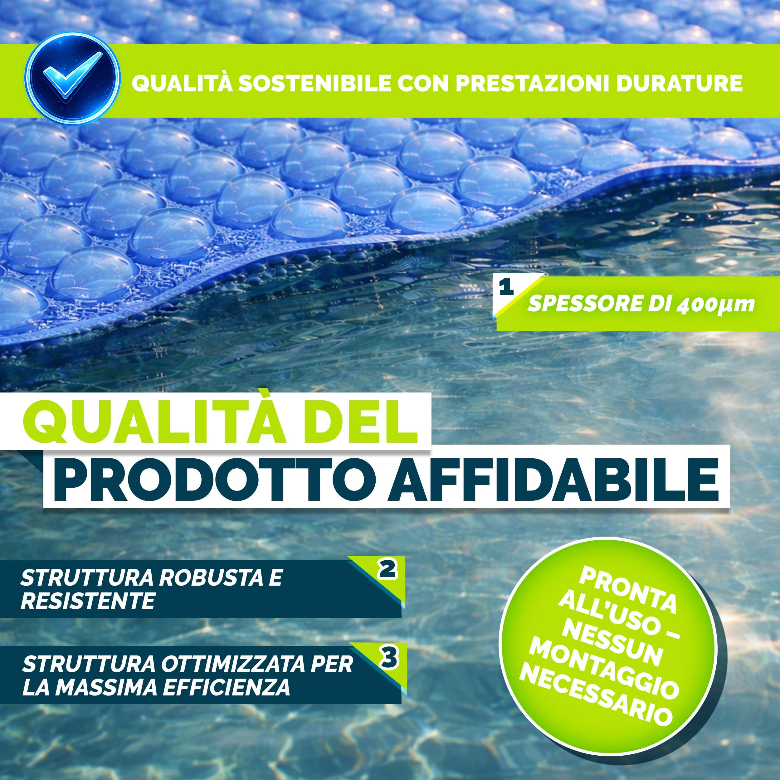 tillvex® Copertura Solare Premium per Piscina 400 µm Rettangolare 800x400 cm | Telo Solare Termico ritagliabile | Copertura Solare | Riscaldamento Piscina Telo Solare per riscaldamento dell'acqua