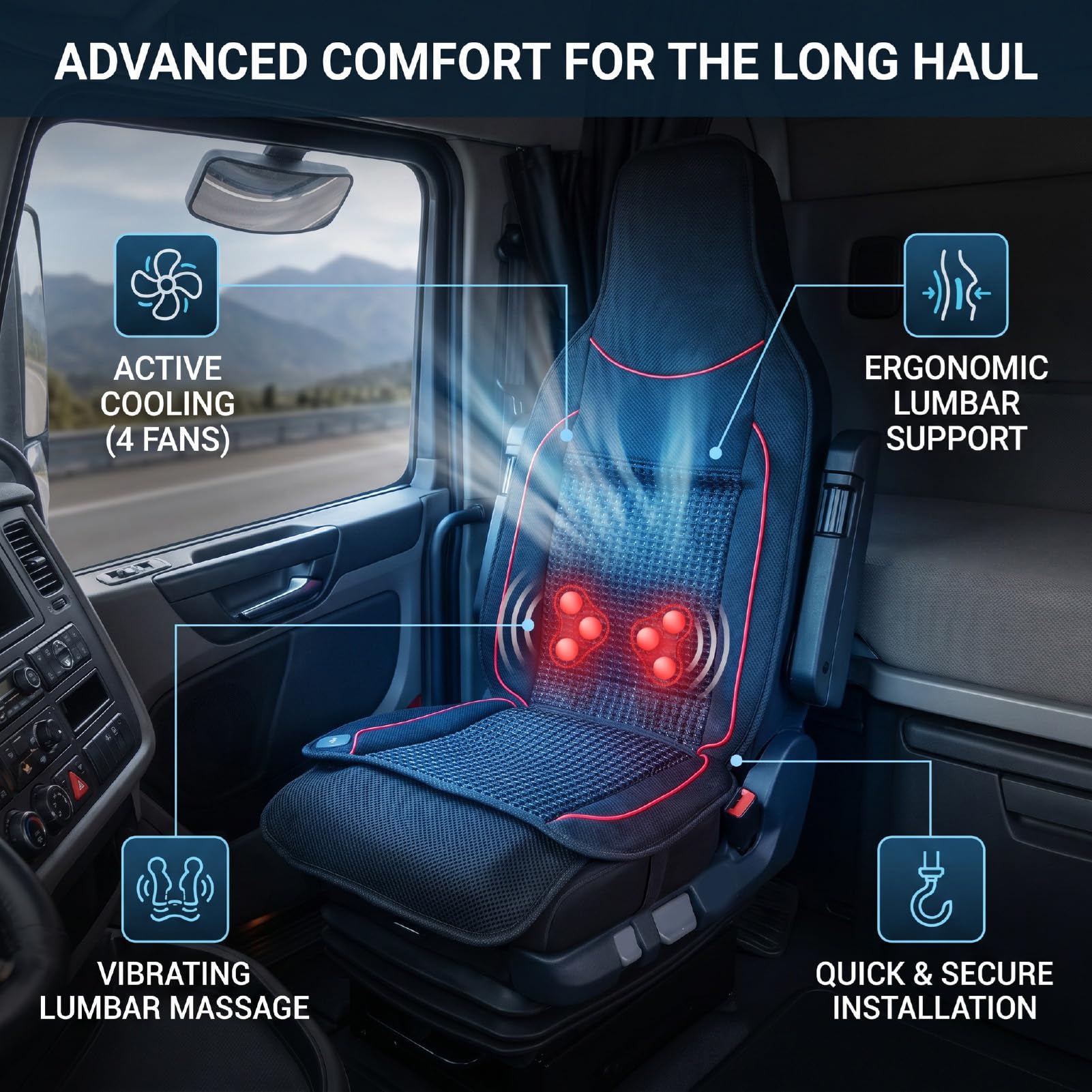 Luocute Coprisedile per Auto Rinfrescante con Supporto per la Schiena, 2 Ventole Funzione Massaggio Coprisedile per Camion in Pelle Mesh 3D, Universale per SUV Semirimorchi, Ricambio per