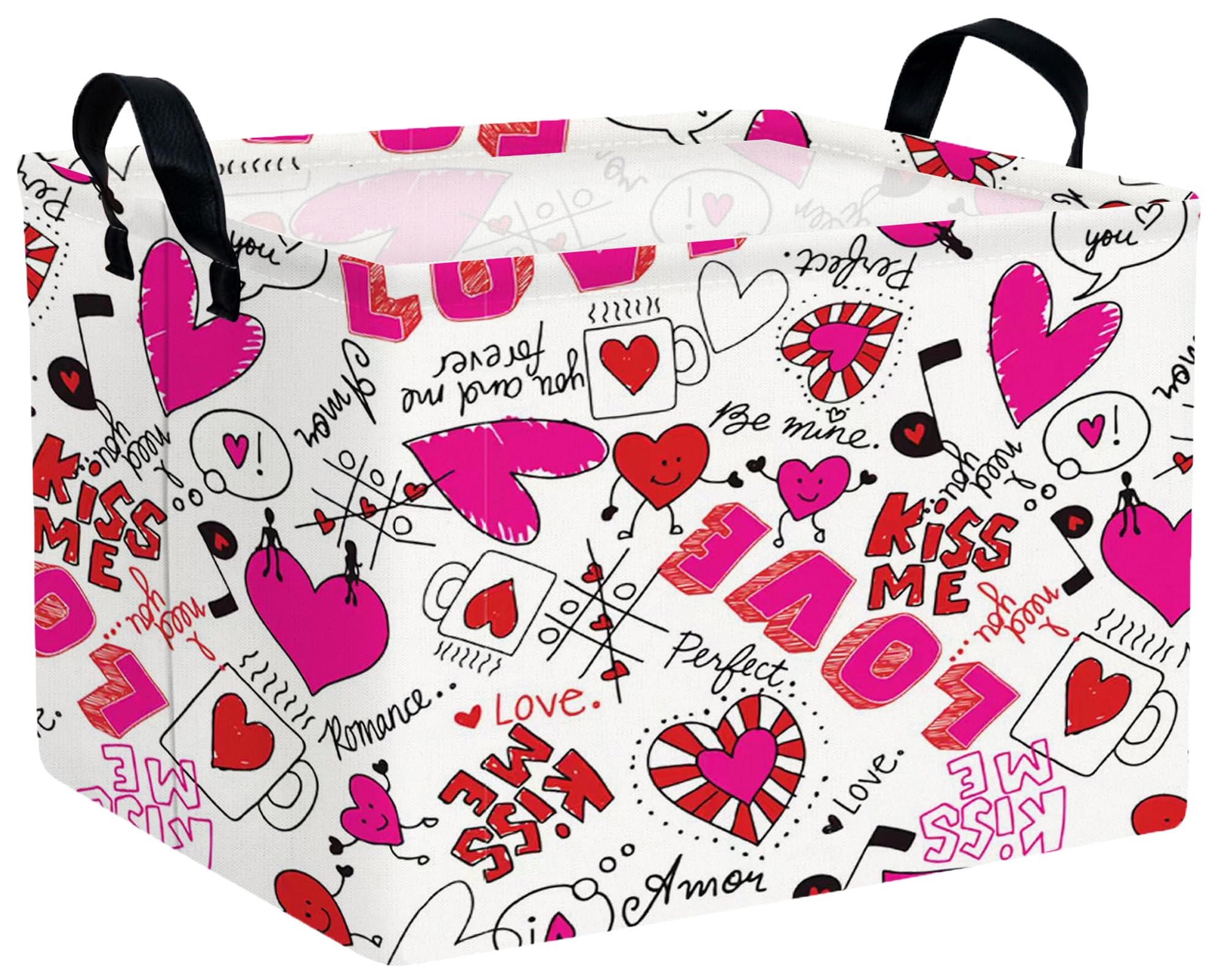 Valentines Day Basket Large Foldable Heart Shaped Storage Box for Gifts Kids Empty Storage Bins Rectangular Toy Organizer Decor (Cartoon Love)