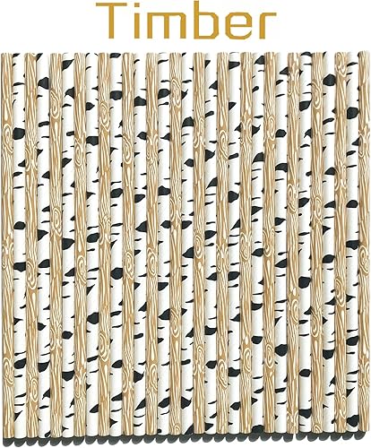 Miniatura 7 de 100 pajitas de papel mixtas para fiestas, a granel, lindo árbol de madera de grano de abedul negro, pajitas rústicas a granel, picnic, campamento,