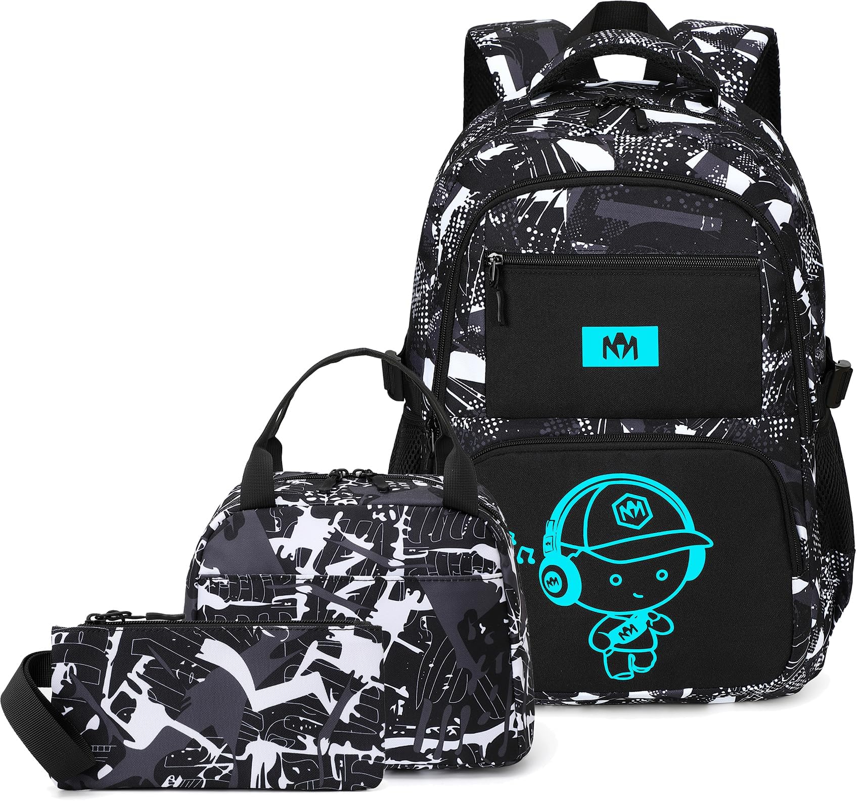 BluboonSchool Backpack for Boys Kids Teens 15″ Laptop Bookbag with Lunch Bag Pencil Case Elementary Middle School Daypack