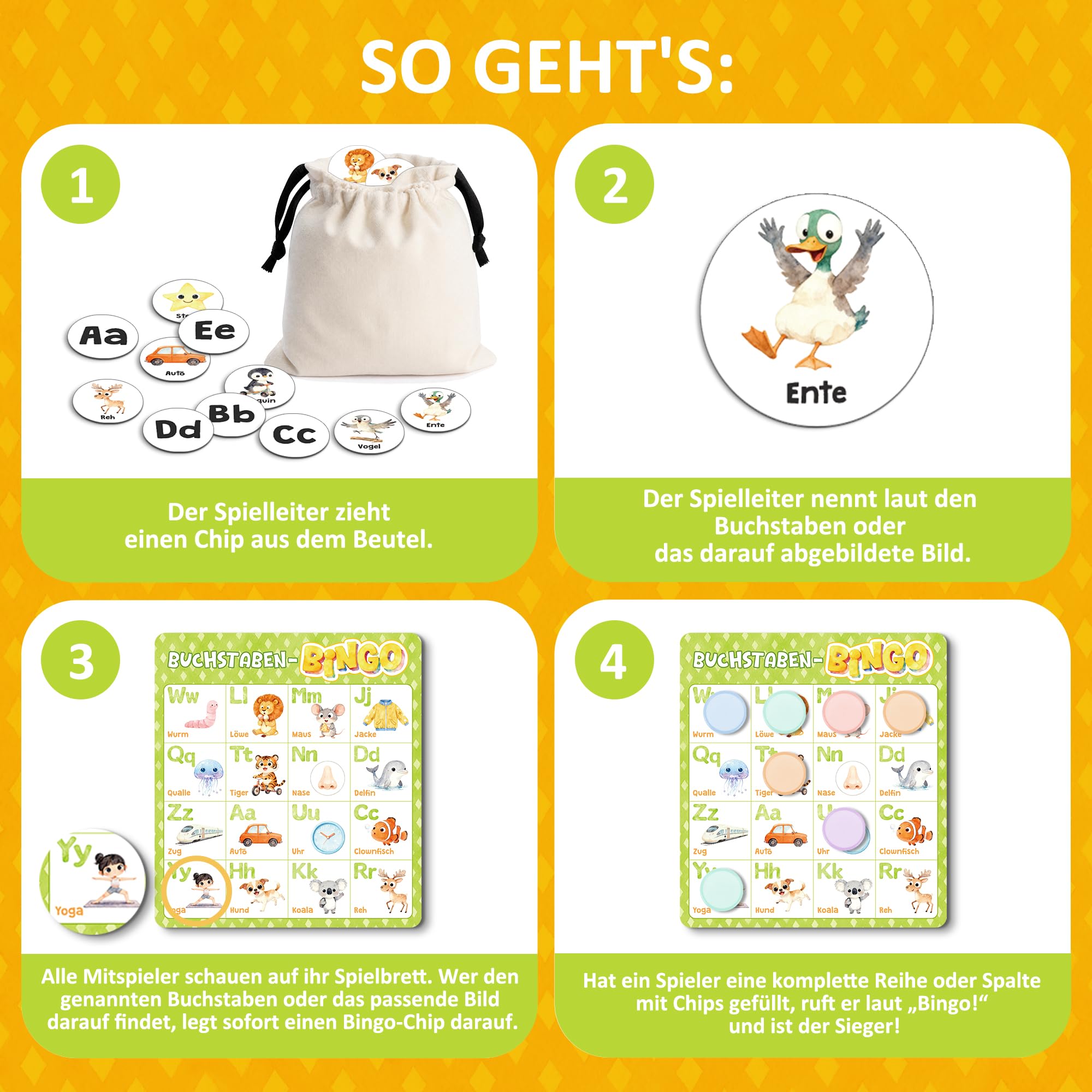 BIROYAL ABC Bingo Spiel Kinder ab 4 5 6 Jahre - Buchstaben Lernspiel für Schulanfänger - Lernspiel 1. Klasse - Gesellschaftsspiel Kinder - Einschulung Geschenk - Lernspielzeug