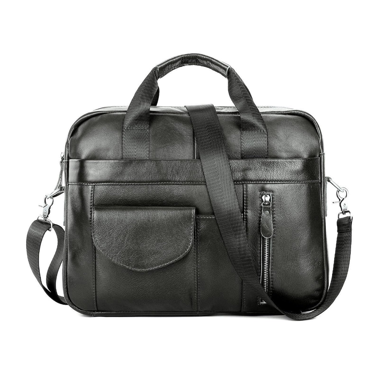 FANDARE Sac à Main Business Porte-Document Homme Sacoche Femme Cuir Véritable Cartable Sacoche Ordinateur Portable Mallette Affaires Sac Bandoulière pour Collège Cours Travail Business Voyage Noir
