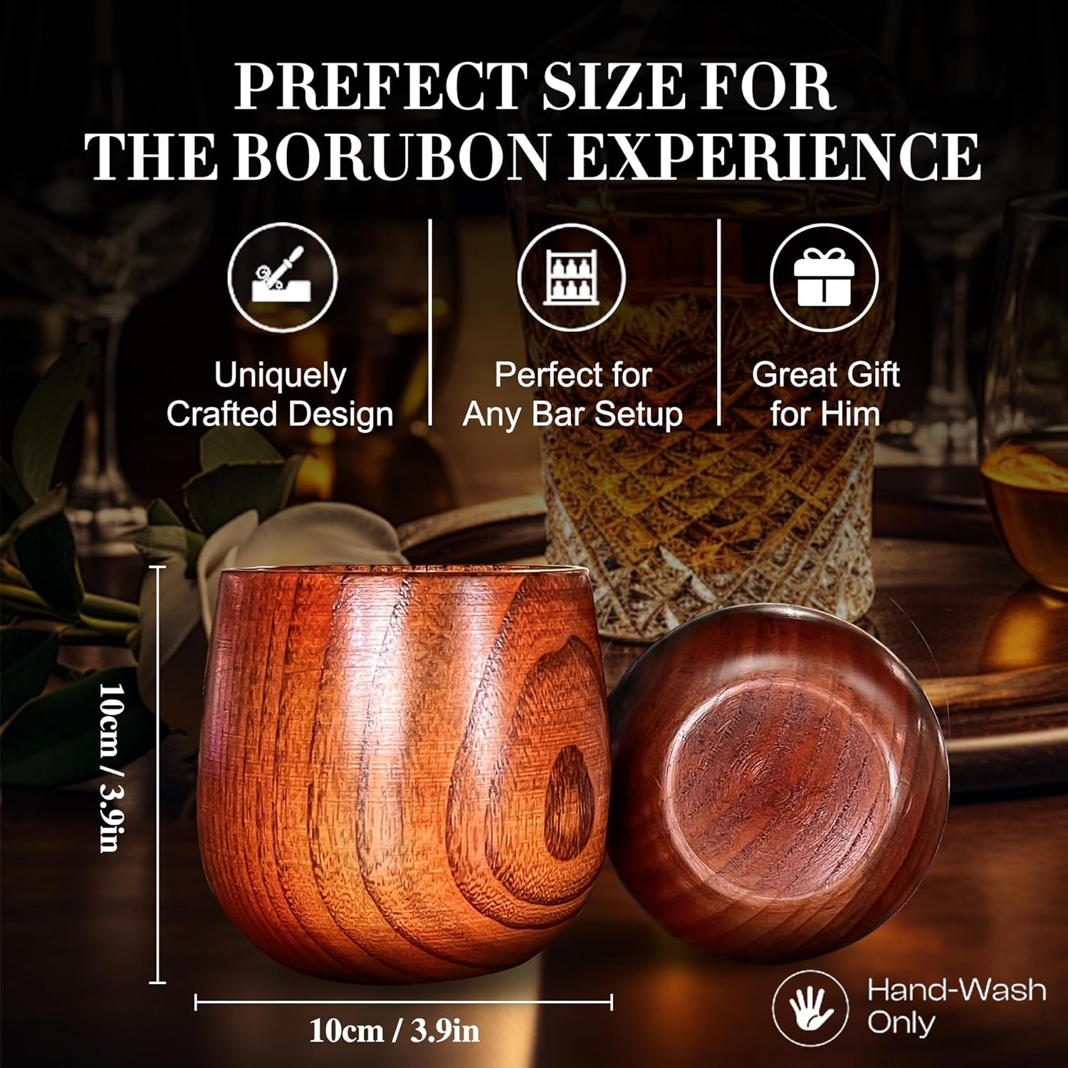 premium charred wooden whiskey tumbler bourbon glass, gifts for whiskey lover, old fashion glass bourbon gifts for men (2 Pack) - Image 3
