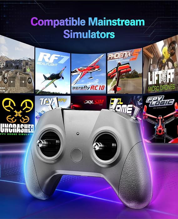 FLYDrone S8 Pro FPV Simulator Controller for Windows PC, USB-C Drone Flight Simulator Joystick, 8-Channel Mode 2 RC Training Remote with Non-Centering Throttle for Liftoff/DRL/Uncrashed, Grey (Grey)