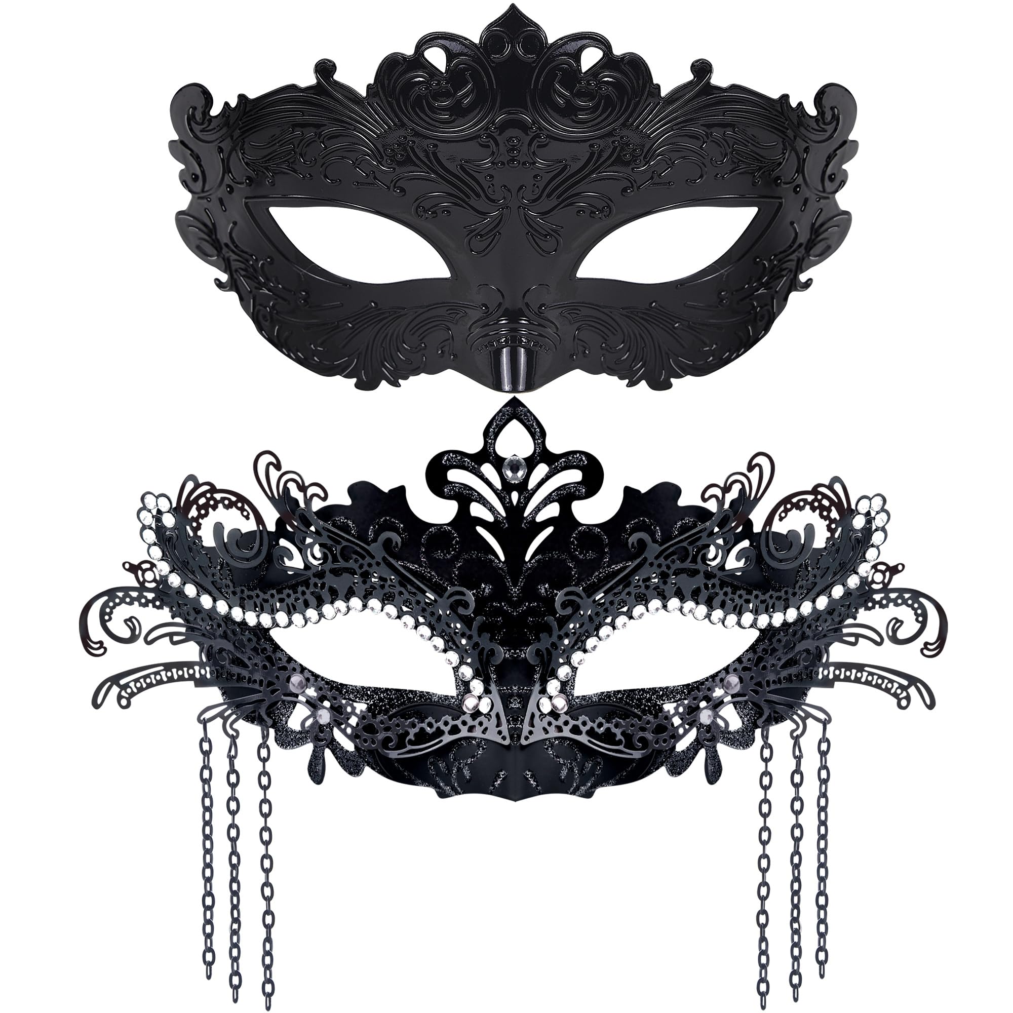 SIQUK Couple Masquerade Masks Metal Venetian Party Mask Halloween Costume Mask Mardi Gras Mask for Couples Women and Men: Swan Black & Blue