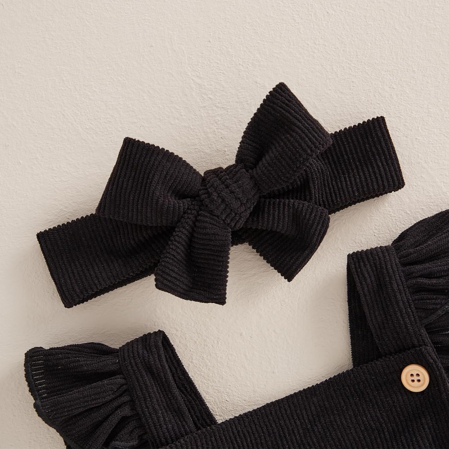 Muasaaluxi Newborn Baby Girl Halloween Outfit Ruffle Fly Sleeve Ghost Embroidery Romper Corduroy Bodysuit Headband 0-18M - Image 3