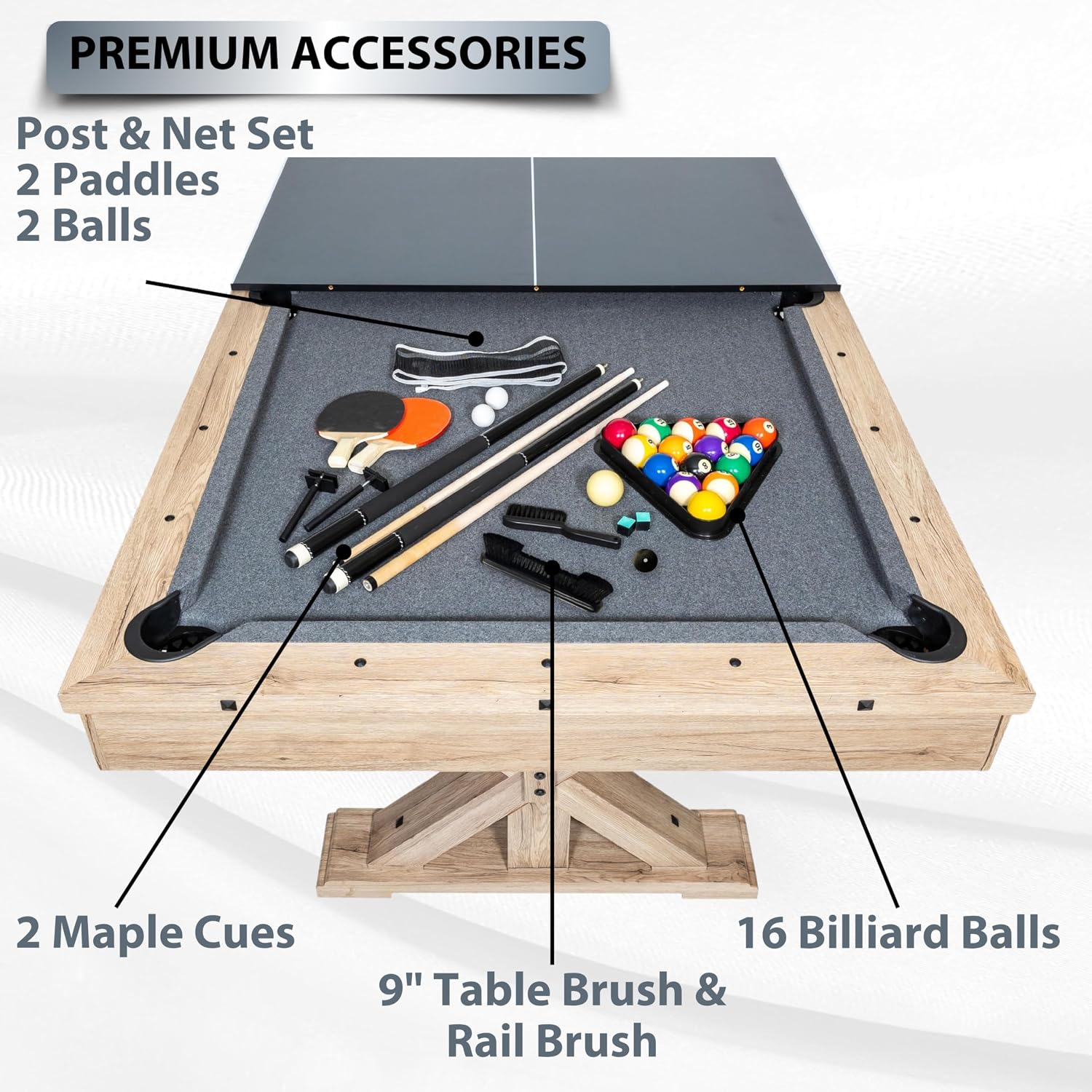7 ft Multi-Game Table. Billiards, Table Tennis and Handy Serving Table. Get Two Great Games on This Stylish, Solid Table, for The Price of One! Family Fun!