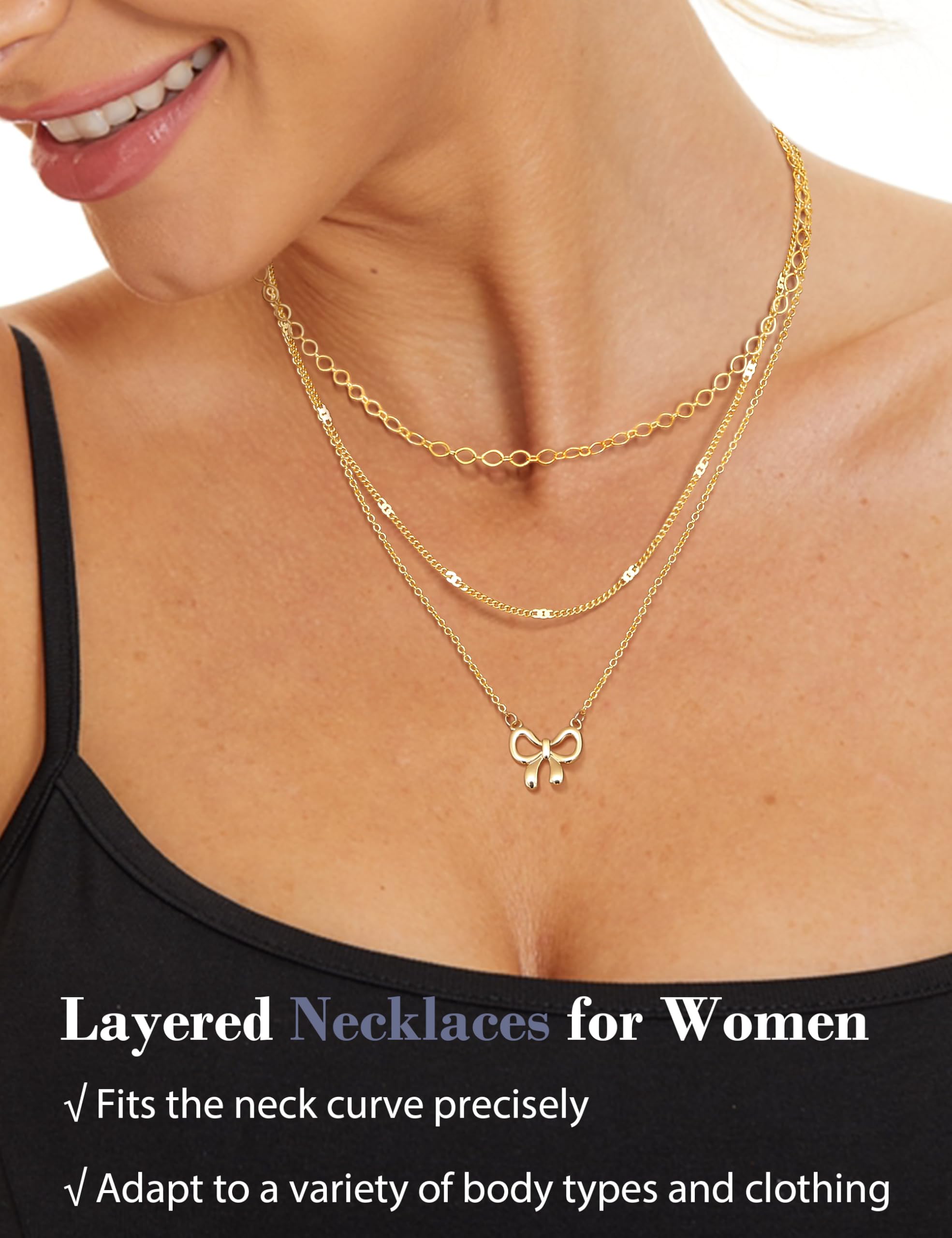 ZXLIHS 3-teilige zierliche mehrschichtige Halsketten für Frauen – Büroklammer-Halskettenstapel-Set, Trendiger Layering-Kettenanhänger, Schmuck, der Nicht anläuft, Geschenke