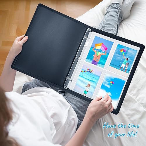 Miniatura 8 de Dunwell - Recambios para fundas de fotos, 3 anillas, bolsillos transparentes para fotos con ranuras para notas, capacidad para fotos de 5 x 7 x 6 y